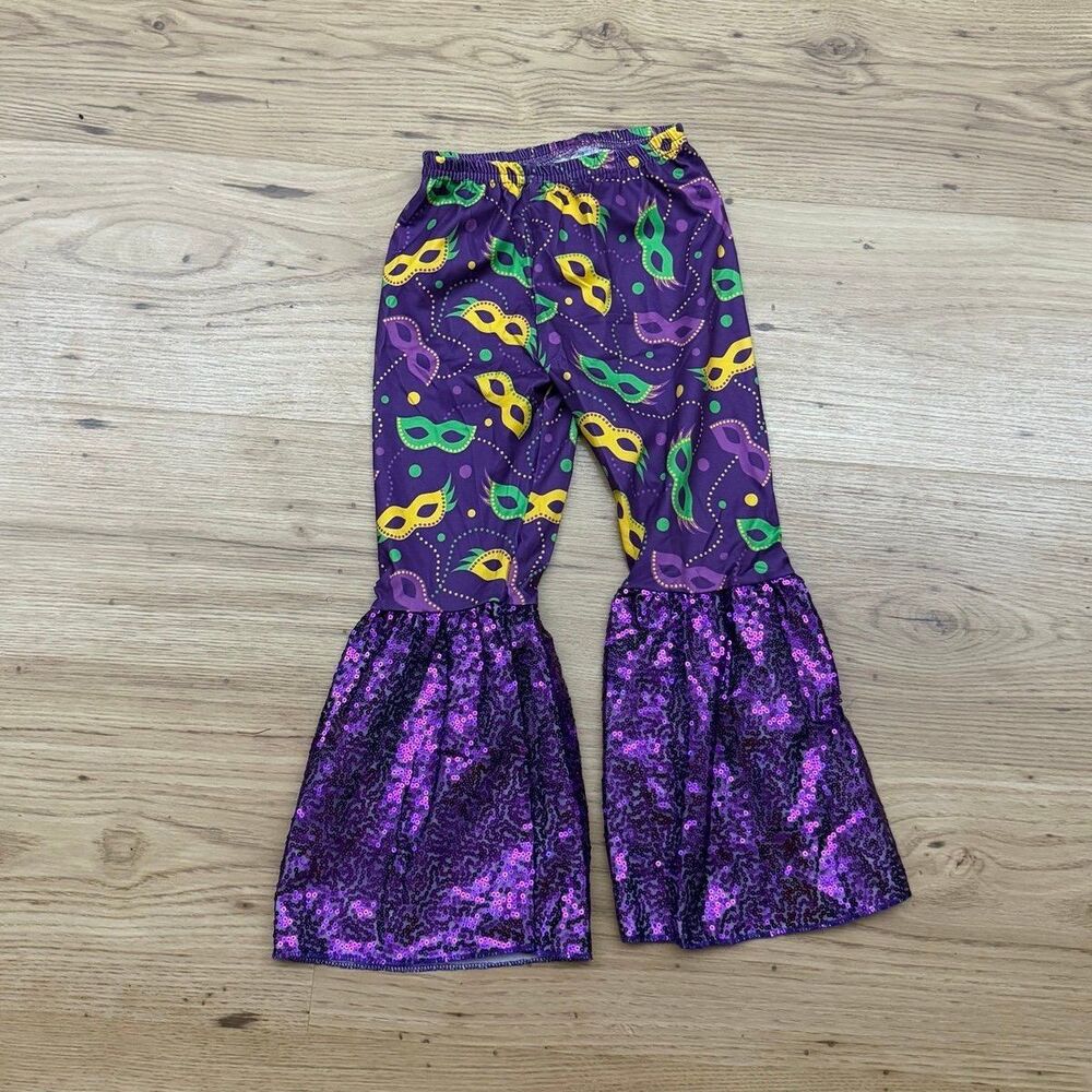 Girls Mardi Gras Sequins Bell Bottom Pants